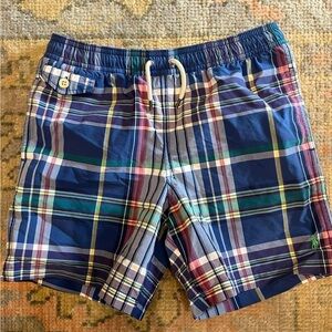 Brand new Polo Ralph Lauren blue plaid swim trunks size M (10-12)
